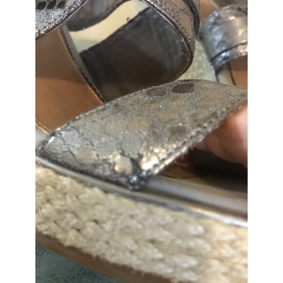 Sperry Top Sider Size 8 B 3 1/2" Rope Jute Wedge Heels Silver Snake Skin Straps - Picture 7 of 7